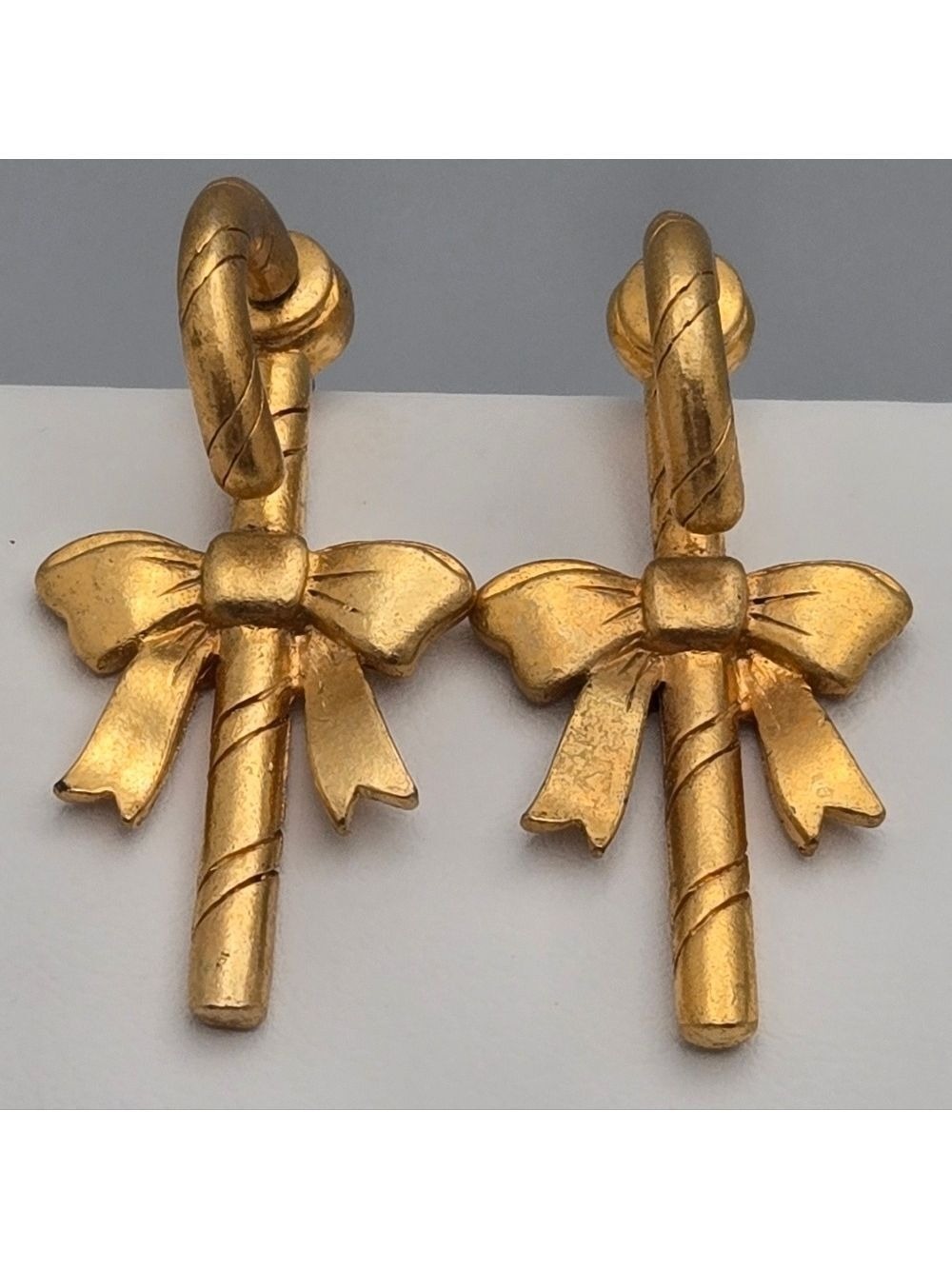 JJ Jonette Gold Tone Christmas Candy Cane Pierced Earrings 1.5"